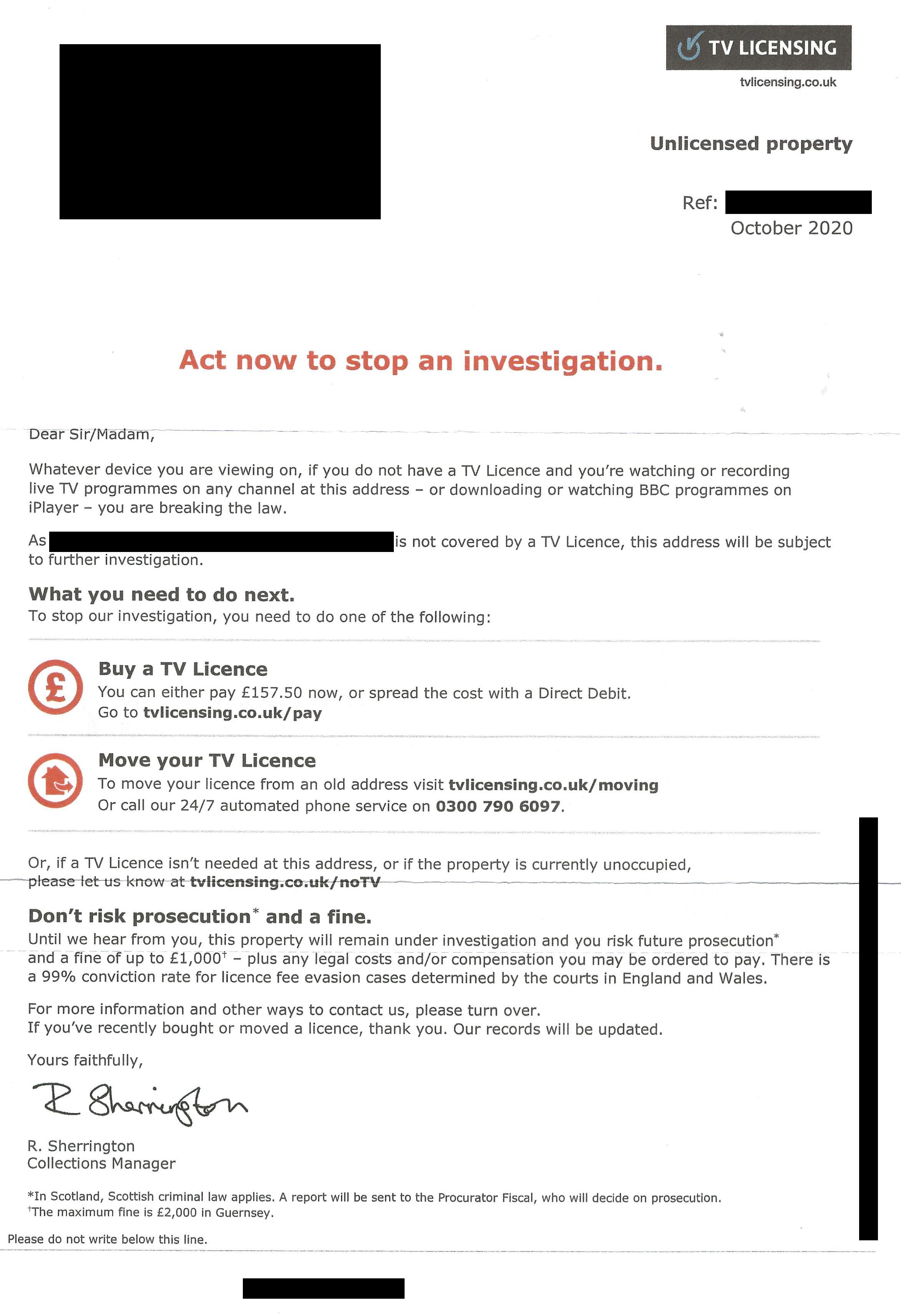 Letters from BBC Television Licensing/2020